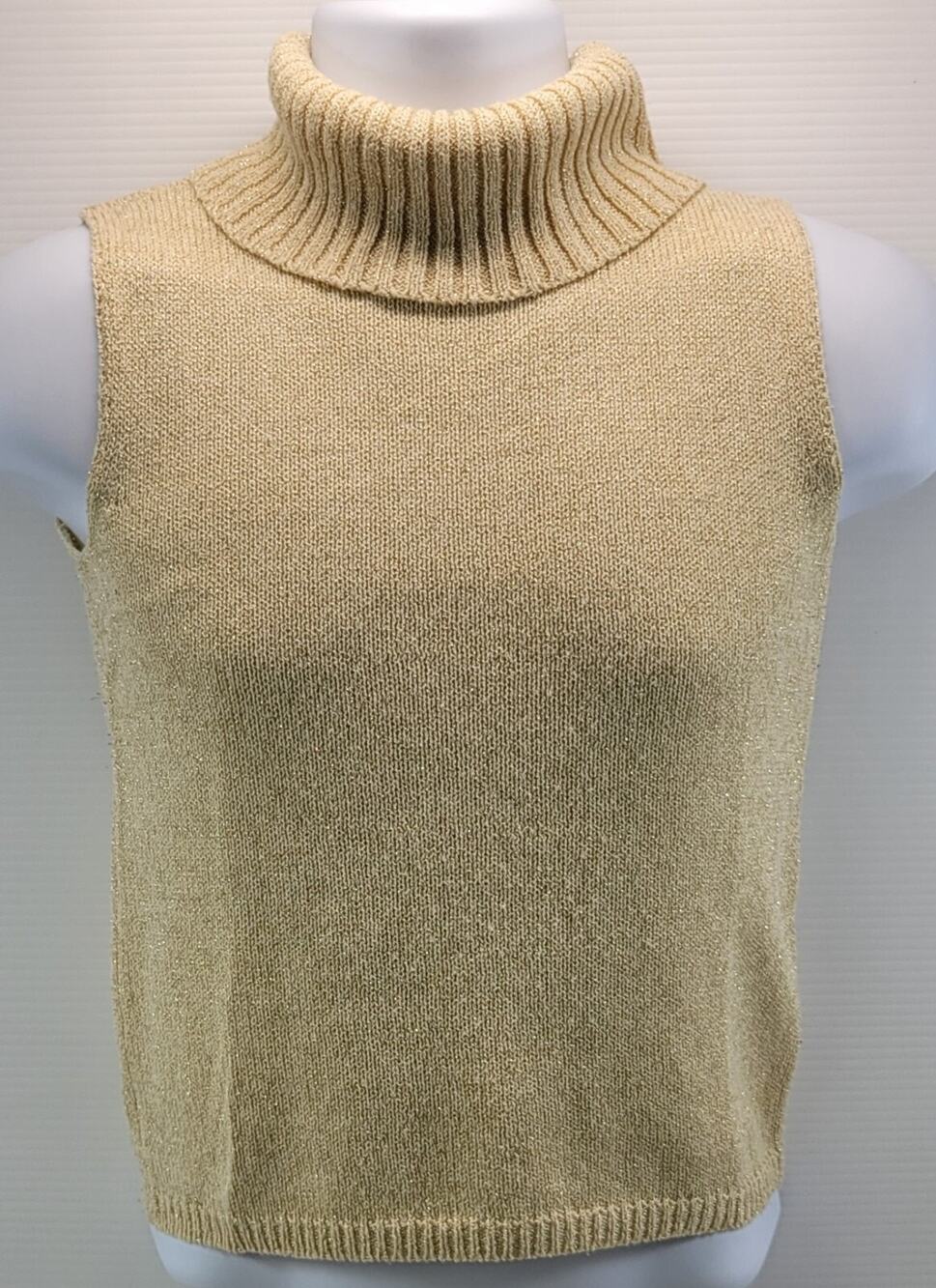 F3) Josephine Chaus Petite Women Acrylic Metallic Sleeveless Sweater Vest Beige